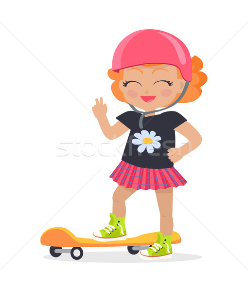 A Menina Está Montando Um Skate, Desenho Colorido Dos Desenhos