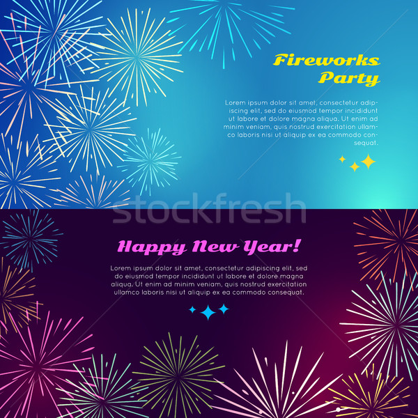 Foto d'archivio: Buon · anno · fuochi · d'artificio · party · elementi · banner · stile