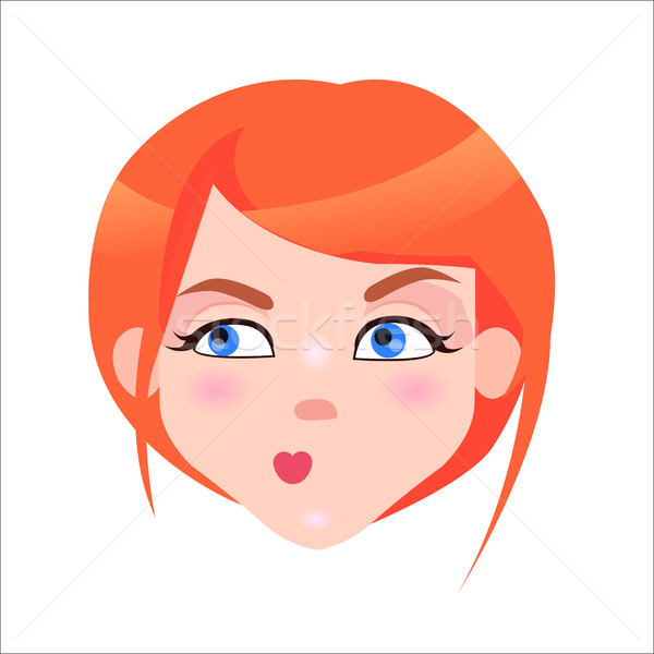 Redhead Woman Skeptic Face Flat Vector Icon Stock photo © robuart