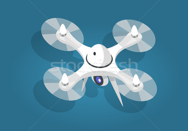 White Flying Quadcopter Flat and Shadow Theme Stock photo © robuart
