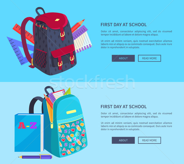 First Day at School Poster with Schoolbag and Book Stock photo © robuart