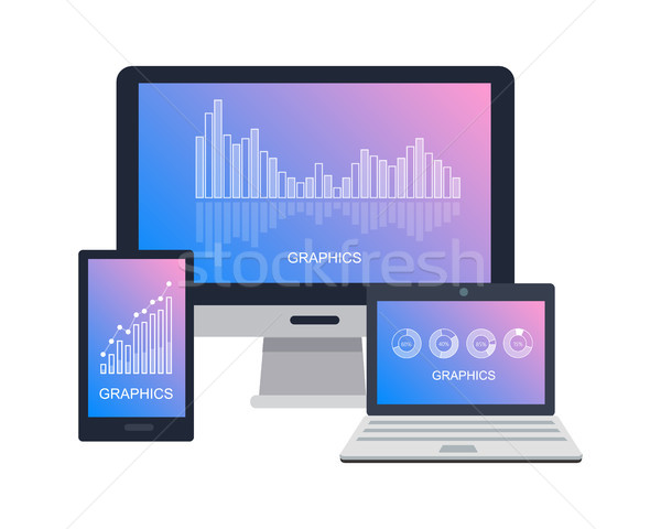 Devices Icon with Graphics on Screen Flat Vector  Stock photo © robuart