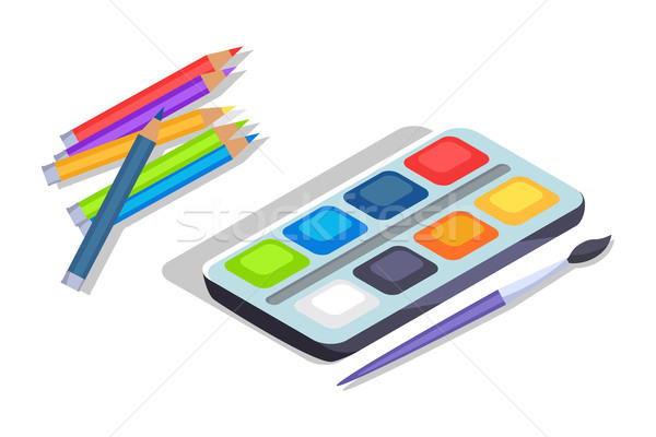 Watercolor Paints Colorful Palette Box with Brush Stock photo © robuart