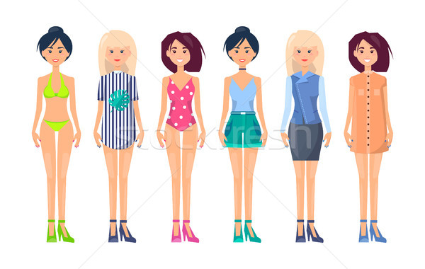 Nyár divat ruházat csinos karcsú lányok Stock fotó © robuart