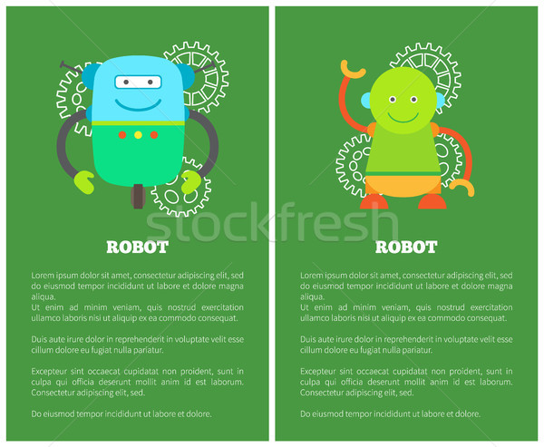Funny Mechanical Robots on Promotional Posters Set Stock photo © robuart