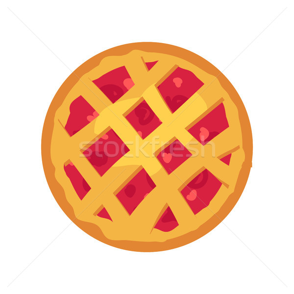 Stock photo: Whole Pastry Pie with Fuitty Filling, Vector Card
