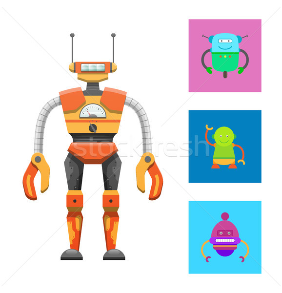 Foto stock: Cute · humanoide · robot · colorido · aislado · brillante