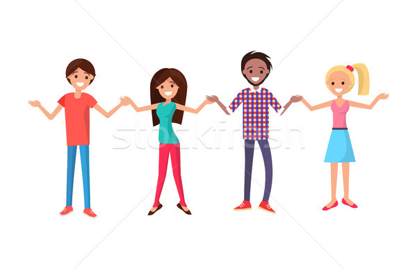 Men and women cartoon style holding hands vector Stock photo © robuart