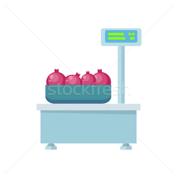 Tray with Pomegranates on Store Scales Vector.  Stock photo © robuart