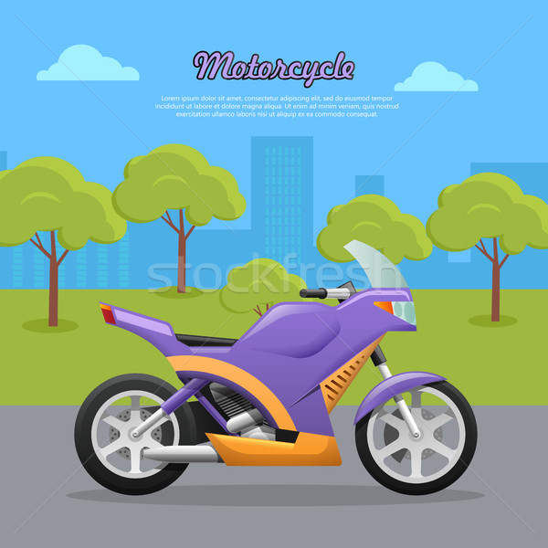 Stockfoto: Tijdgenoot · violet · motorfiets · weg · groot · stad