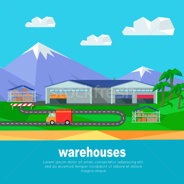 Warehouses in the Mountains Banner. Lorry Track Stock photo © robuart