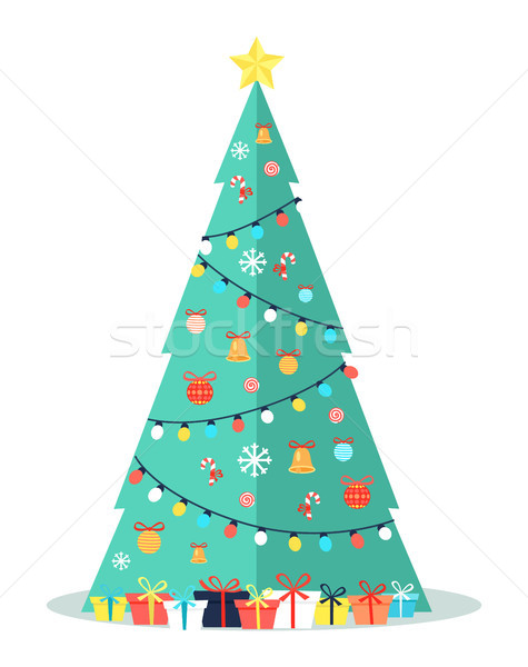 Decorated Christmas Tree with Garlands, Bells Bows Stock photo © robuart