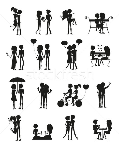 Stock photo: Couples in Love Silhouette Set Vector Illustration