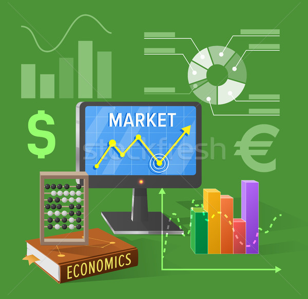 Market and Economics Cartoon Illustration on Green Stock photo © robuart