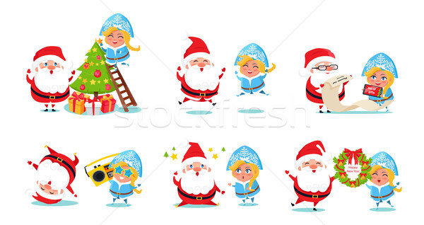 Santa Claus with Snow Maiden Icons Vector Illustration Stock photo © robuart