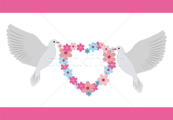 Doves Carrying Wreath Flowers Vector Illustration Stock photo © robuart