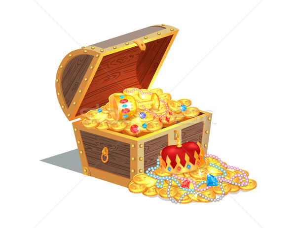 Wooden Chest Full of Ancient Royal Shiny Tresures Stock photo © robuart