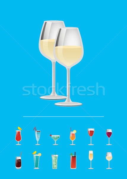 Closeup of Champagne and White Wine in Glasses Stock photo © robuart