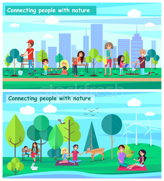 Connecting People with Nature Set Posters Vector Stock photo © robuart