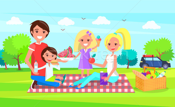 Happy Family Having Picnic Together Green Forest Stock photo © robuart