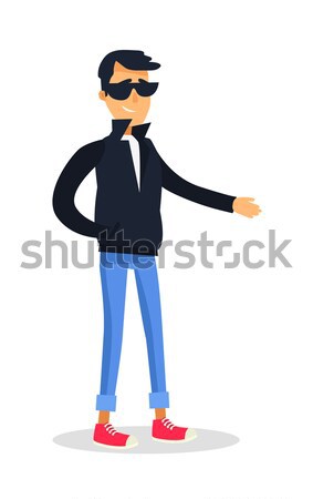 Cartoon Man in Black Jacket and Glasses on White Stock photo © robuart