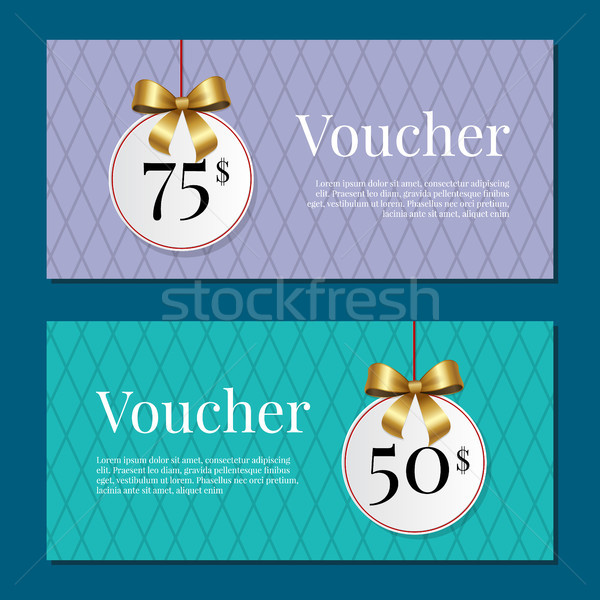 Stock photo: Voucher on 50 -75 Set of Posters Gold Tags Label