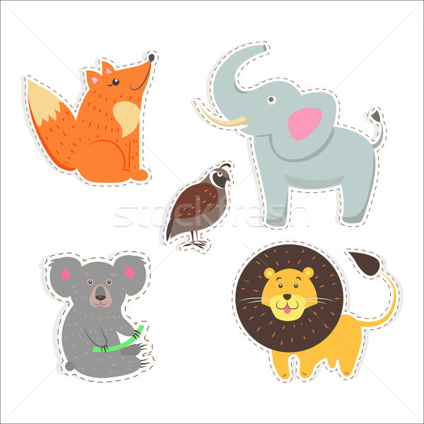 Aranyos állatok rajz vektor matricák szett ikon szett Stock fotó © robuart