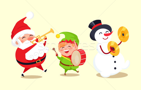 Santa Claus with Elf and Snowman Playing Music Stock photo © robuart