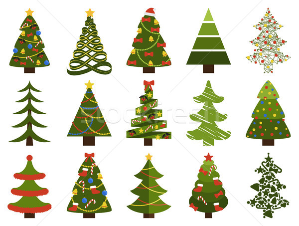 Big Set Christmas Tree Symbols With Without Decor Stock photo © robuart