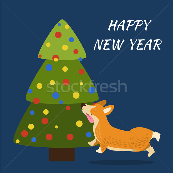 Happy New Year Cute Poster on Vector Illustration Stock photo © robuart