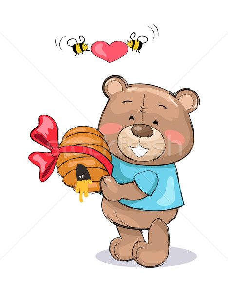 Male Teddy Bear in Blue T-shirt Holding Hive Honey Stock photo © robuart