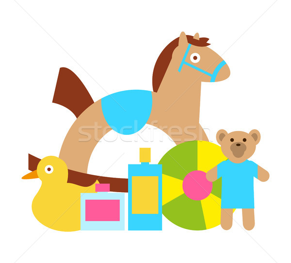 Brinquedos crianças jogar cavalo de balanço ursinho de pelúcia recheado Foto stock © robuart