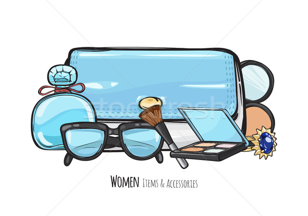 Women Items and Accessories. Blue Female Objects Stock photo © robuart