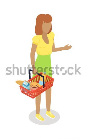 Foto stock: Mulher · cesta · compra · diariamente · produtos · vetor