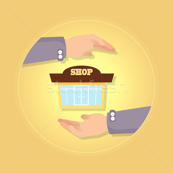 Stock photo: Nice Brown and Yellow Shop on Yellow Background.