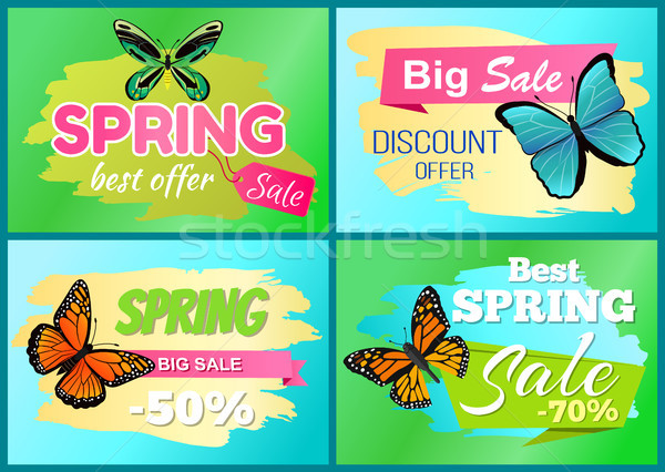 Spring Big Sale 50 Off Labels Set with Butterflies Stock photo © robuart