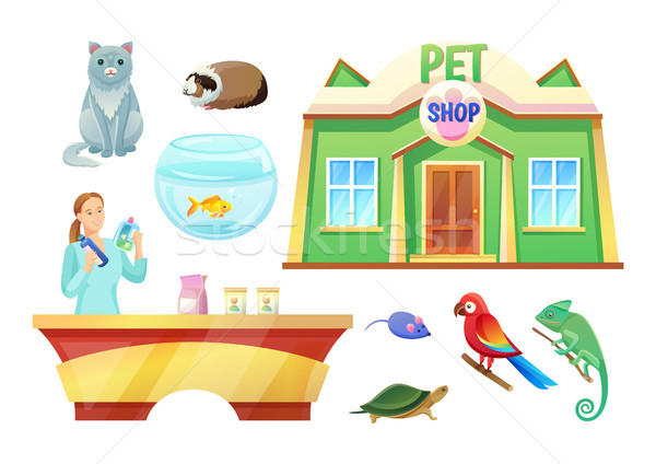Pet Shop Animals and Girl at Check-Out Counter Stock photo © robuart