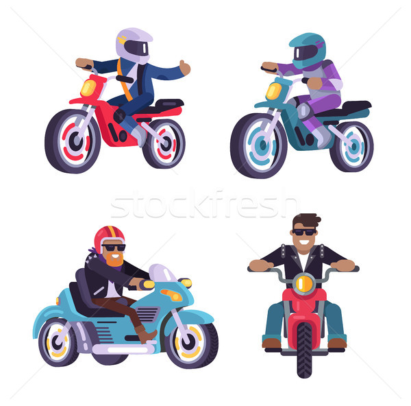 Stock photo: Collection of Motorized Bikes Racers Men Isolated