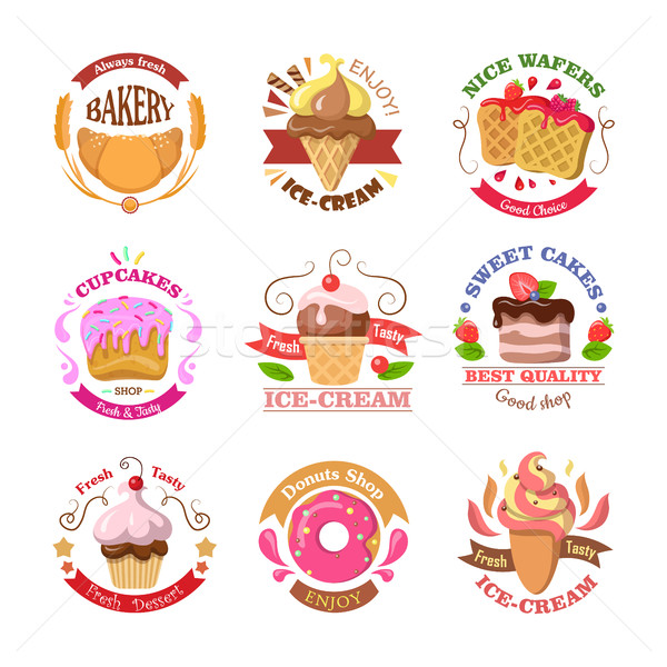Zestaw wyroby cukiernicze logos odizolowany wektora słodycze Zdjęcia stock © robuart