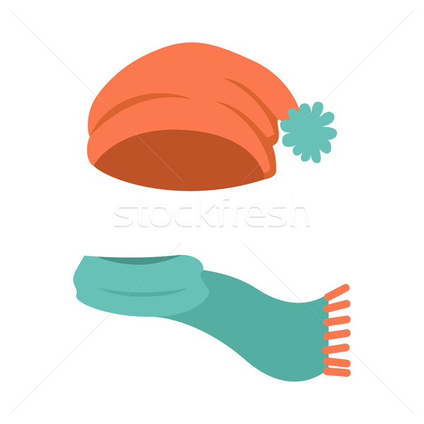 Hat. Modern Winter Orange Headwear and Green Scarf Stock photo © robuart