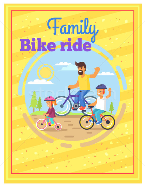 Familie paardrijden fietsen samen kleurrijk poster Stockfoto © robuart