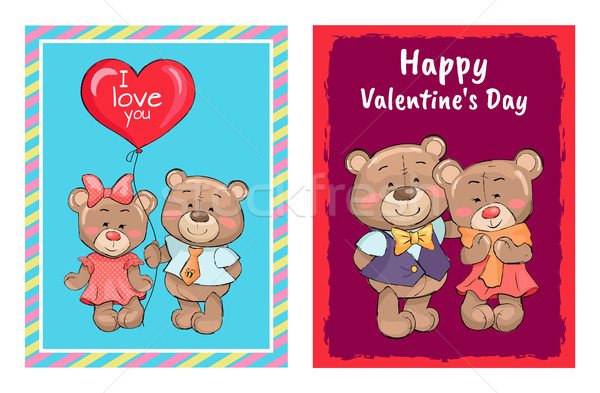 Happy Valentines Day Poster Couple of Teddy Family Stock photo © robuart