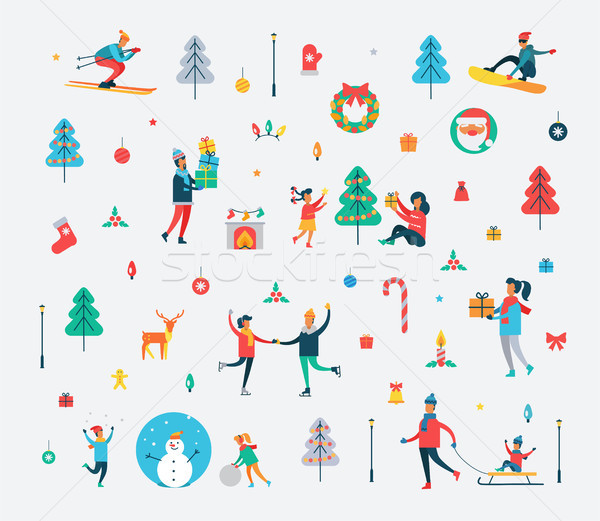 New Year Pattern of People and Holiday Symbols Stock photo © robuart