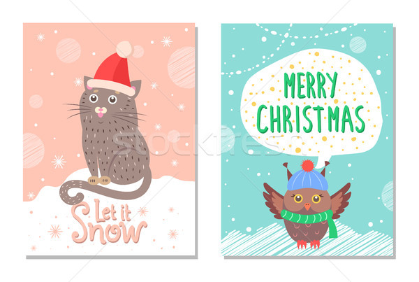 Schnee heiter Weihnachten farbenreich 60s Postkarte Stock foto © robuart