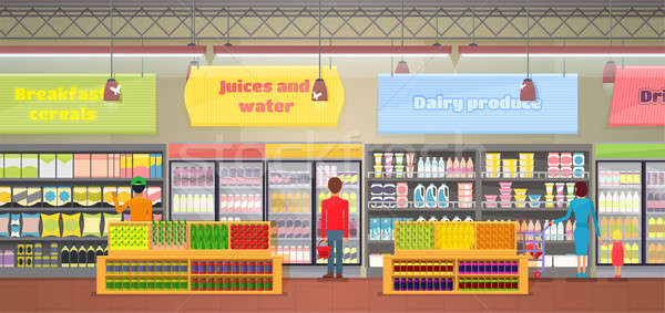 Supermarket Interior, People Vector Illustration Stock photo © robuart