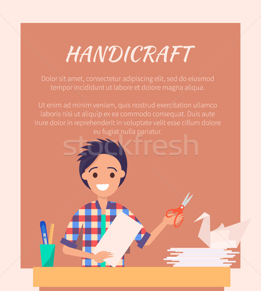 Handicraft Banner with Man Making Origami Swan Stock photo © robuart