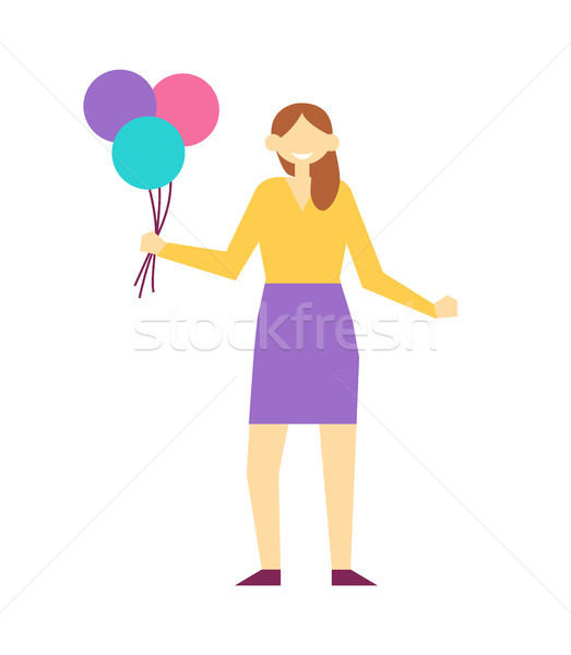 Stockfoto: Vrouw · ballonnen · poster · verschillend · kleuren · dame