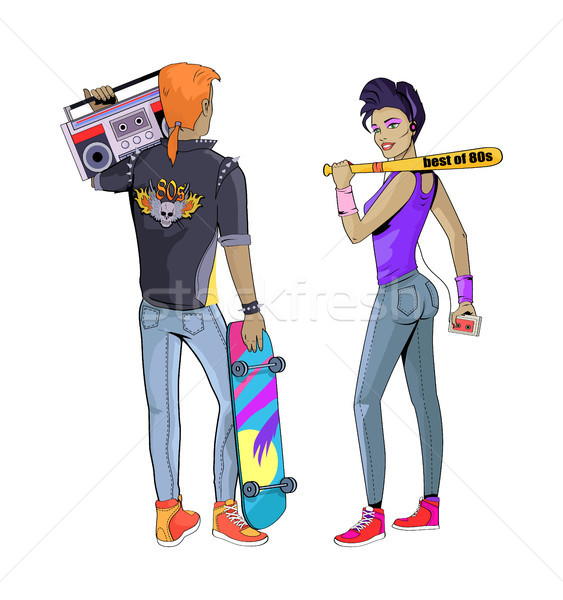 People Wearing Clothes of 80s Vector Illustration Stock photo © robuart