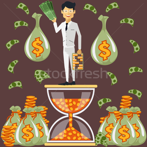 Biznesmen stałego klepsydry uśmiechnięty monety Zdjęcia stock © robuart