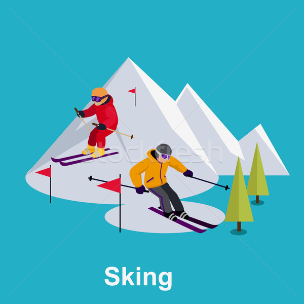 Menschen Skifahren Stil Design isoliert Skifahrer Stock foto © robuart